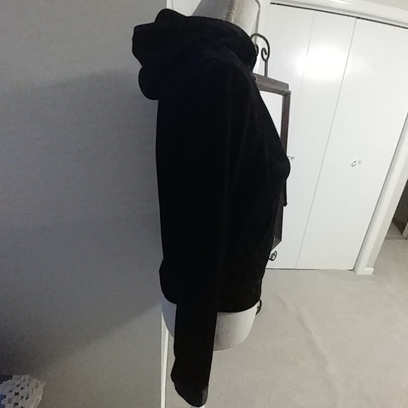 NWOT BCBG Max Azria Black Velour & Satin Hoodie - Picture 5 of 7